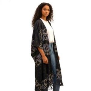 Urban Outfitters Ecote Textured Bohemian Kimono Wrap Cardigan Tassel Fringe OS